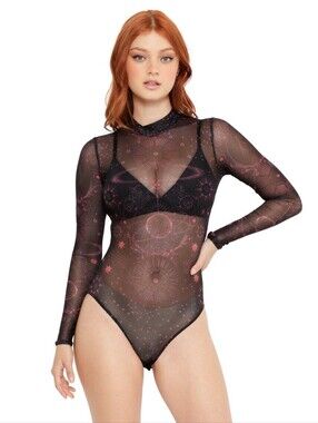 Blackmilk Blood Moon Sheer High Neck Long Sleeve Bodysuit